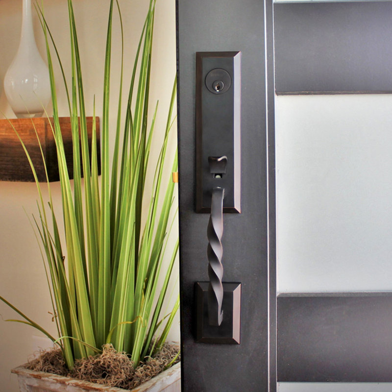 Handle With Lever And Deadbolt, Satin Nickel, Left