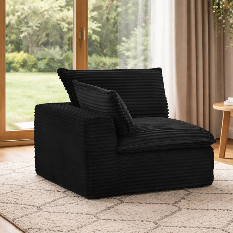 Fauteuil droit moderne rembourré avec dossier rembourré, Noir