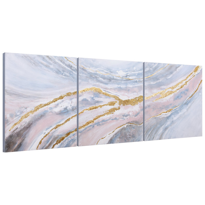 Heavens 2 Metallic Abstract Triptych Canvas Wall Art
