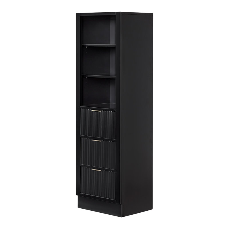 Koeninger Solid Wood Bathroom Linen Storage Cabinet, Pre-assembled, 65”H x 20”W x 16”D Black, Black