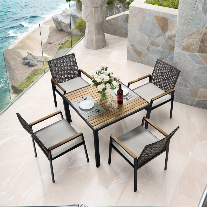 5-piece Patio Dining Table Sets, Brown