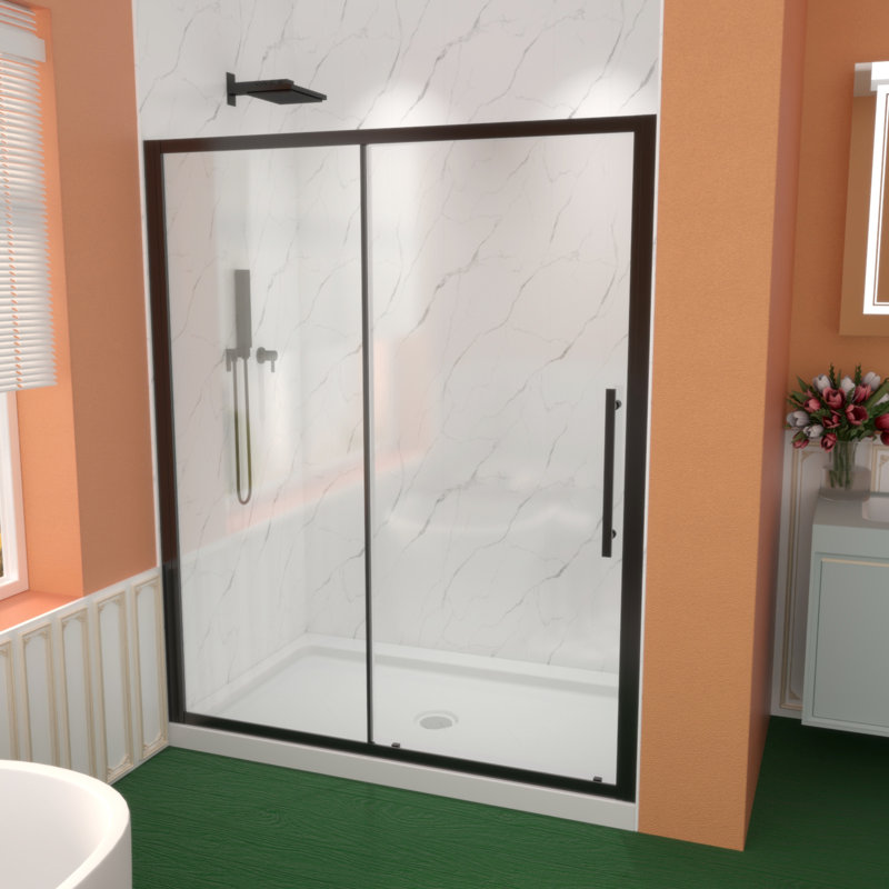 Porte de douche coulissante de qualité supérieure, l 60 po x H 72 po, largeur réglable de 56 à 60 po, verre trempé de 1/4 po