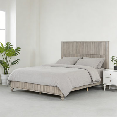 Base de lit en bois massif, cadre de lit plateforme grand avec tête de lit, tête de lit haute en bois naturel, pas de sommier tapissier, beige