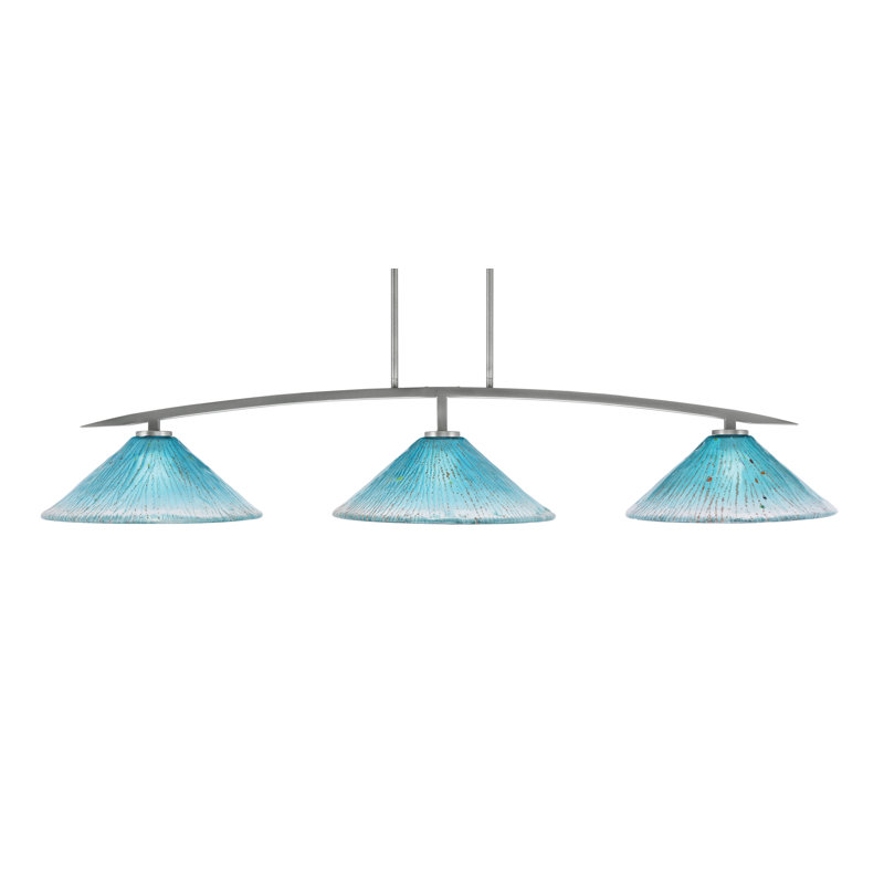 Barre d'éclairage à 3 lumières avec verre en cristal 16 po Kurve, Sarcelle, Nickel