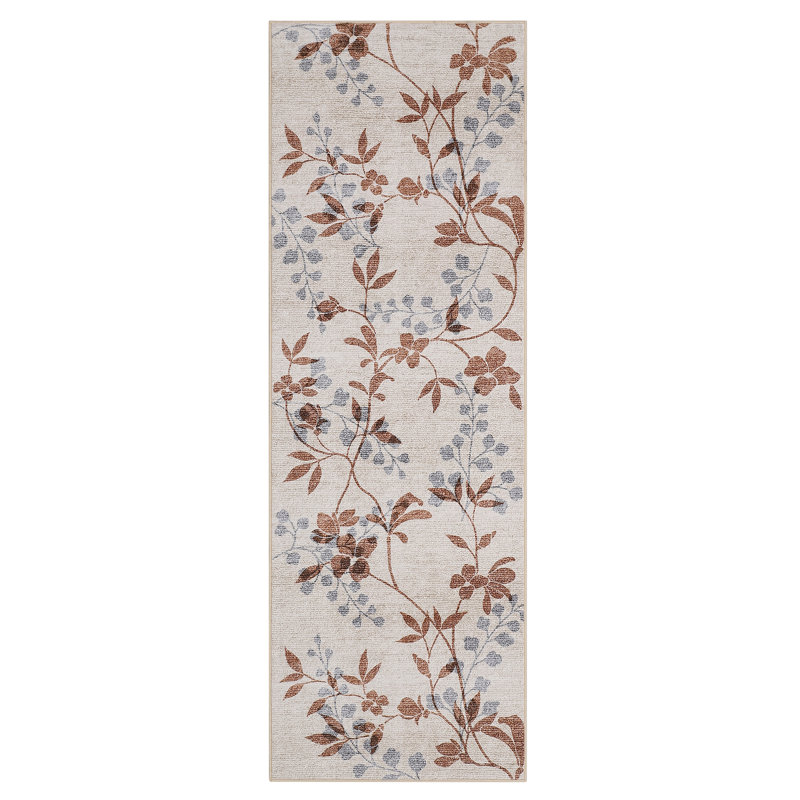 Runner Rug for Hallways 2x6 Washable Kitchen Rugs Non Slip Backing Floral Carpet Runner Stain Resistant Bathroom Mat for Laundry Bedroom Bedside Beige
