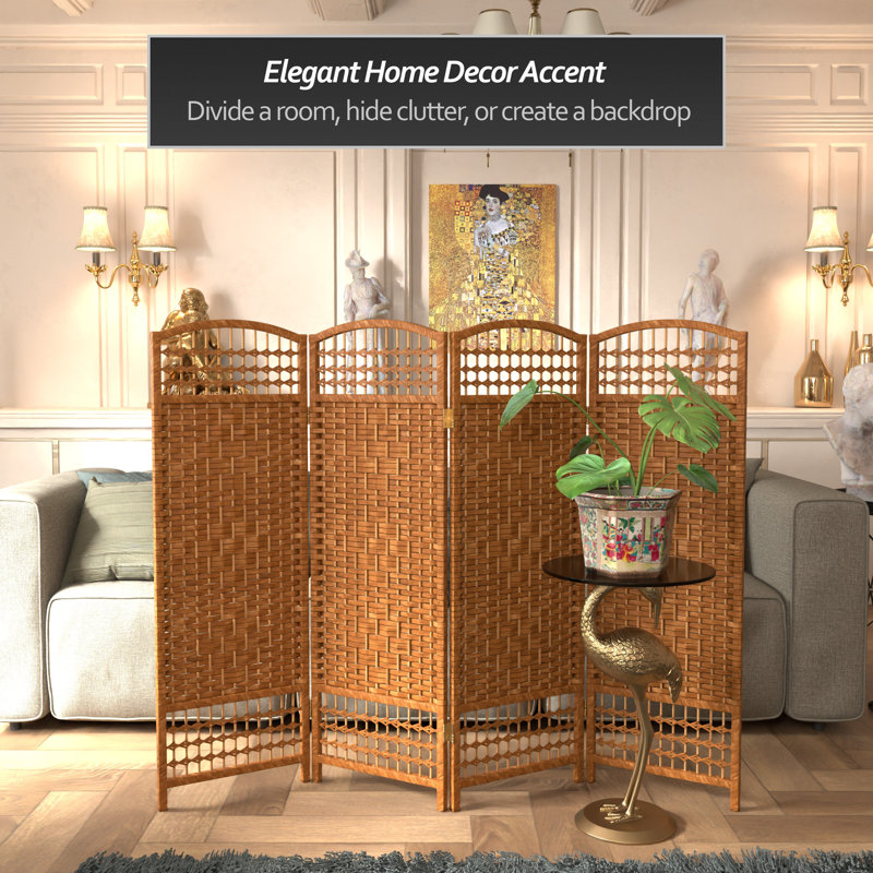 47.25" x 48" Fiber Weave 3 Panel Room Divider, 4 Panel, Dark Beige