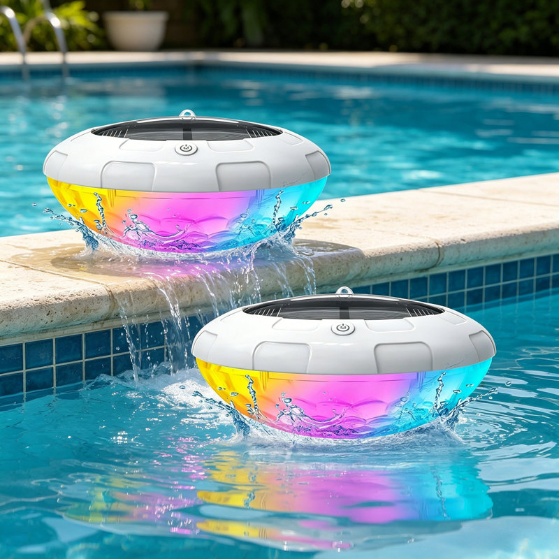 Floating Pool Lights Solar Powered, Colour Changing RGB LED, Remote Control 16 Modes, IP68 Waterproof, With Hanging Loop, For Above Ground Inground Pool Garden