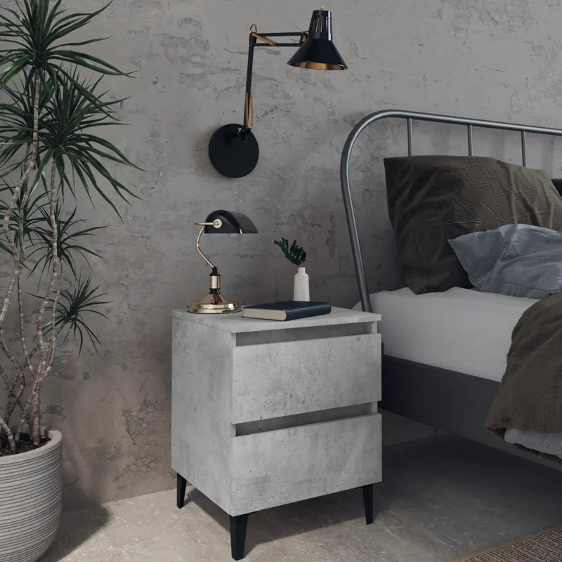 Smethwick Bed Cabinets 2 pcs 40x35x50 cm Engineered Wood, Concrete Grey, 1
