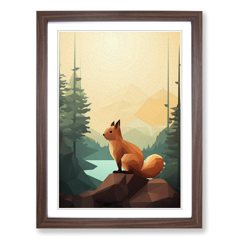 Squirrel Minimalism - Framed Print, Walnut, 34cm H x 25cm W x 2cm D