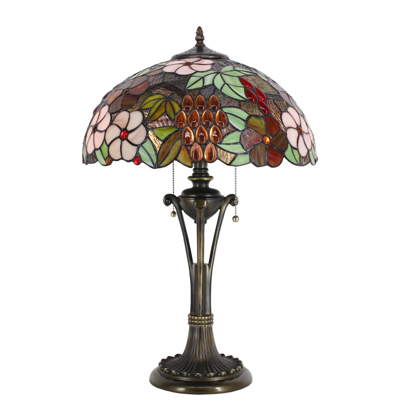 Lampe de table Tiffany en verre coloré rouge pourpre 16 x 16 x 24 pouces, lampe de lecture de style raisin