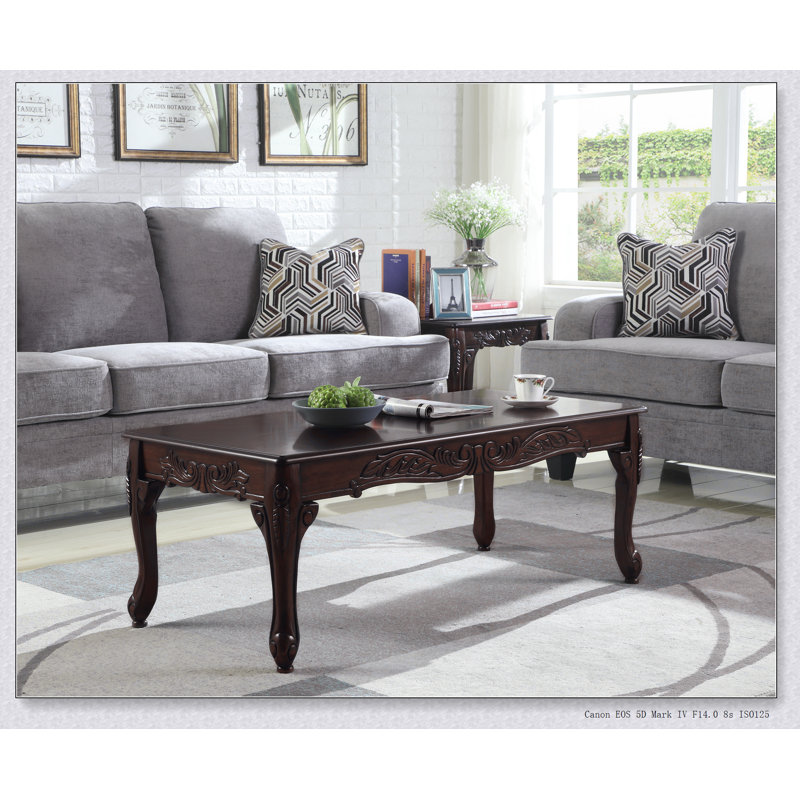 Traditional Ornate Detailing Brown Wood Coffee Table