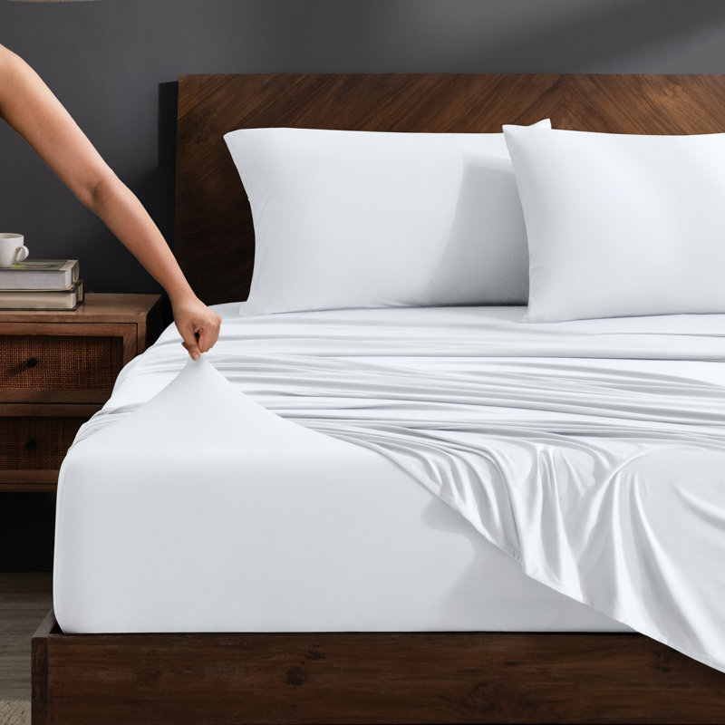 Microfiber Stretch Sheet Set, White, King Sheet Set with 2 King Pillowcases