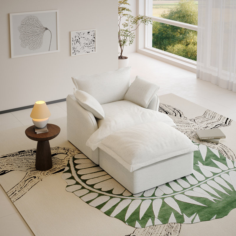 Upholstered Sofa Armchair Accent Chair With Ottoman Modular Sectional Couch Linen Blend Cloud Sofa With Removable Cover for Living Room Bedroom