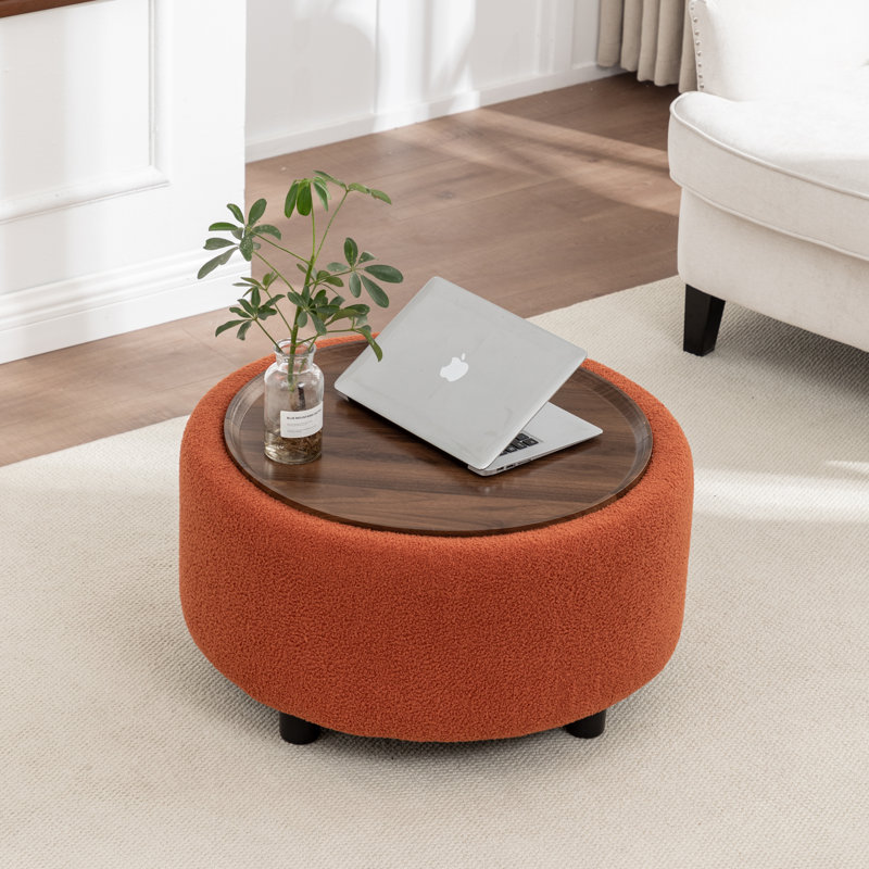 Pietsch Round Coffee Table with Storage, Orange Boucle