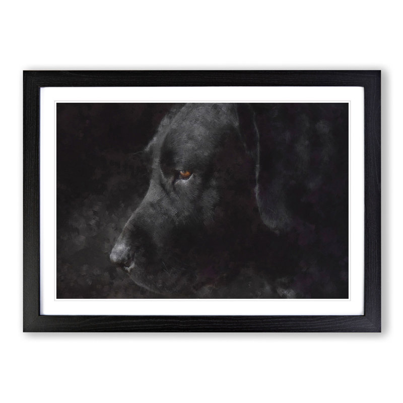 Black Labrador Retriever Painting - Single Picture Frame Print on MDF, Black, 24cm H x 33cm W x 2cm D