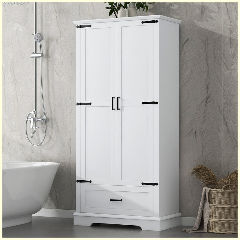 Modern Tall Bathroom Storage Cabinet with Two Doors and One Drawer