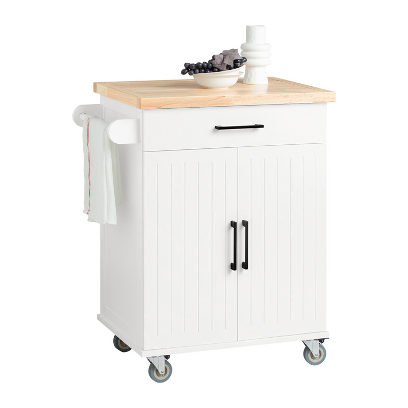 Wynings 74.5cm W Kitchen Island with Solid Wood Top and Locking Wheels