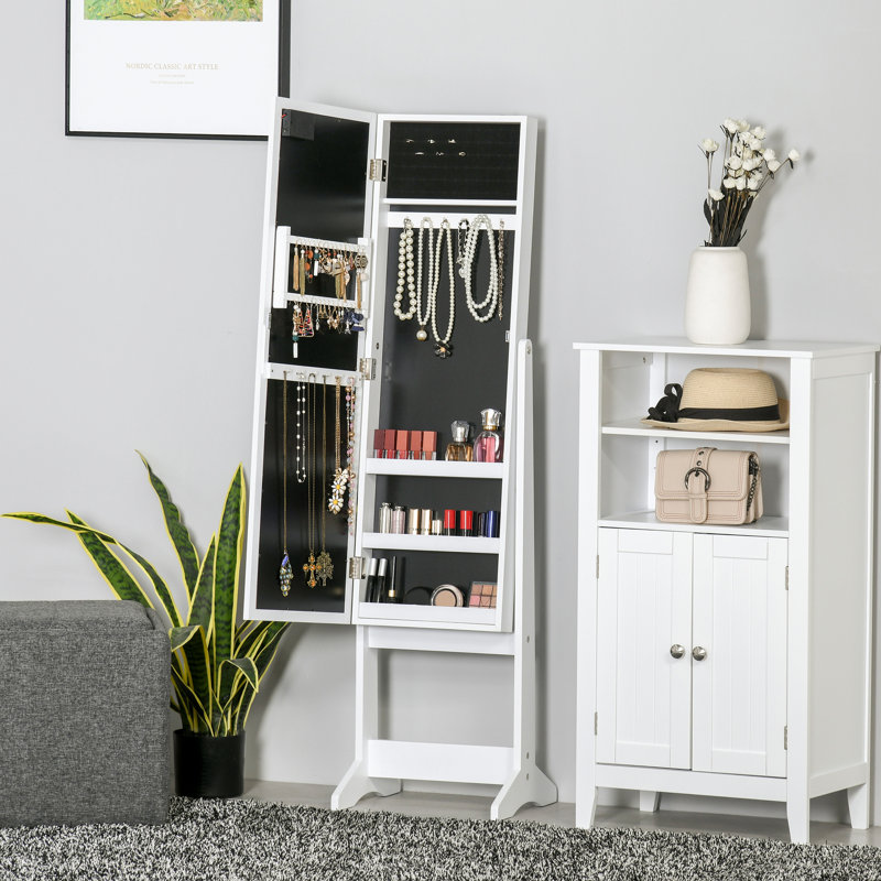 Glass Jewellery Chest with Mirror, White