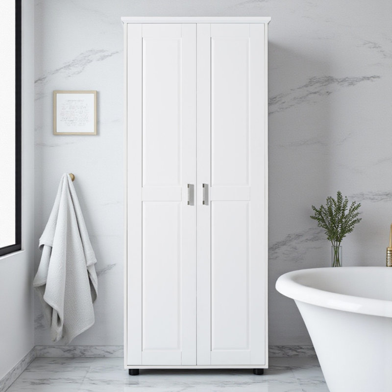 Armoire de rangement autoportante pour salle de bain, Blanc