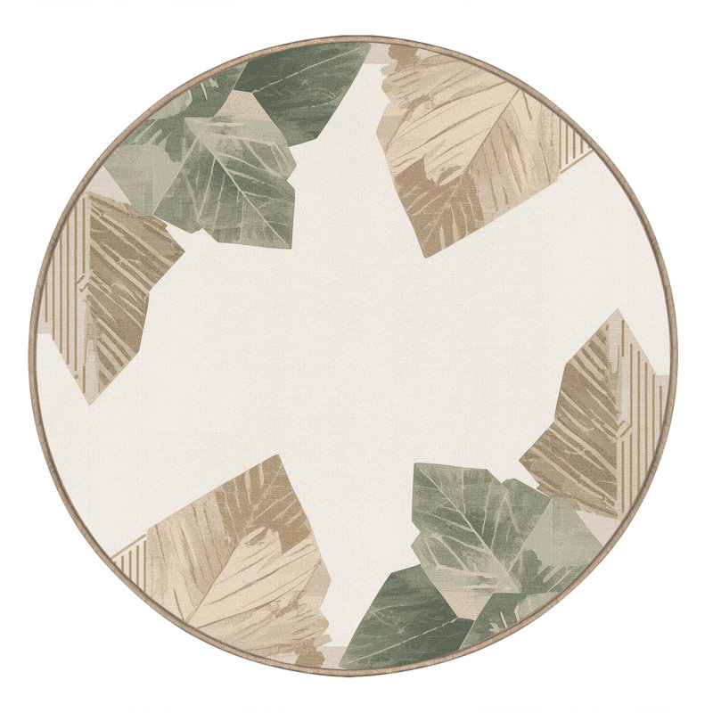 Tapis géométrique beige délavé à la machine Ortencia Mint, Rond 6 pi