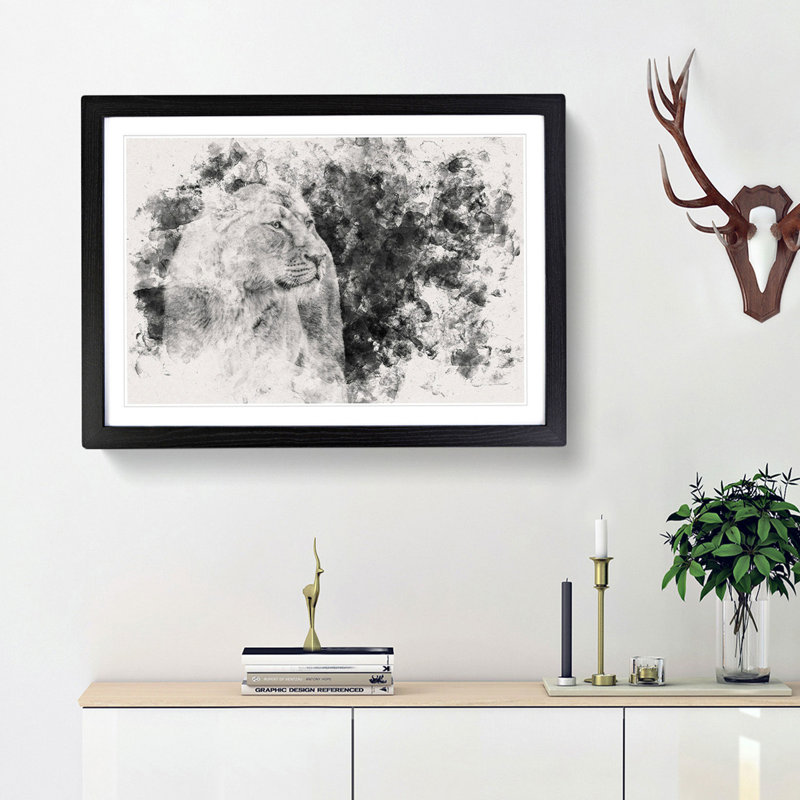 Wild Lioness Watercolour - Framed Print, Black, 35cm H x 50cm W x 2cm D