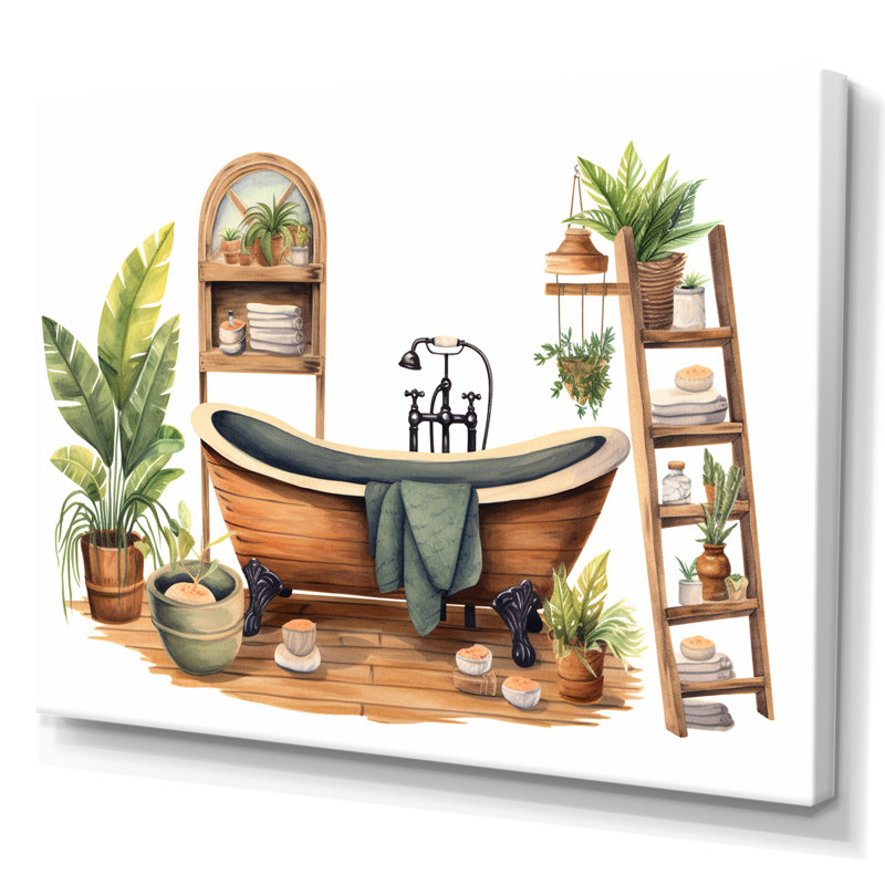 «Natural Bathroom Decor», impression sur toile, Toile tendue, H 16 po x l 32 po x P 1 po