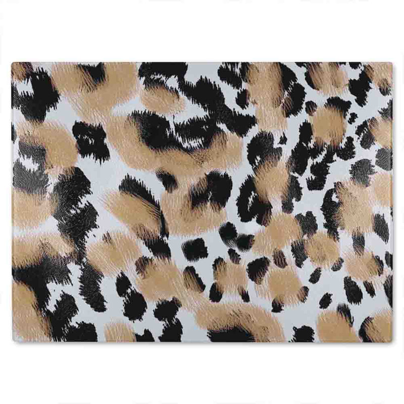 Leopard Spots Print Glass Chopping Board, 28cm L x 20cm W