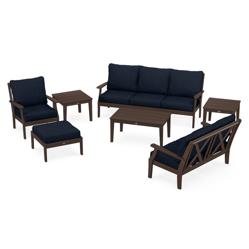 Braxton 7-Piece Deep Seating Set, Mahogany, Marine Indigo