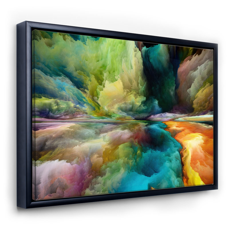 Antonio Colourful Motion Gradients of Surreal Mountains and Clouds - Painting on Canvas, Black Framed Canvas