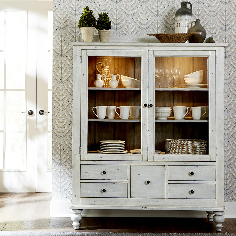 Gray Oak Veneer Lighted Traditional China Cabinet