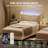 Upholstered Velvet Princess Twin Bed Frame with Wingback, Bookcase Headboard & LED Lights for Kids Boys Girls, Noise-Free, No Box Spring Needed, Easy Assembly, 2 PCS, Beige-828197065
