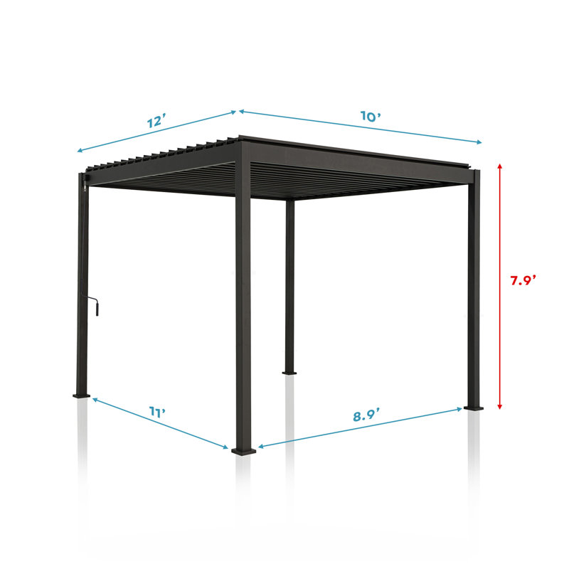 Charcoal Aluminum Frame Pergola with Adjustable Louver Roof, 10x12 ft