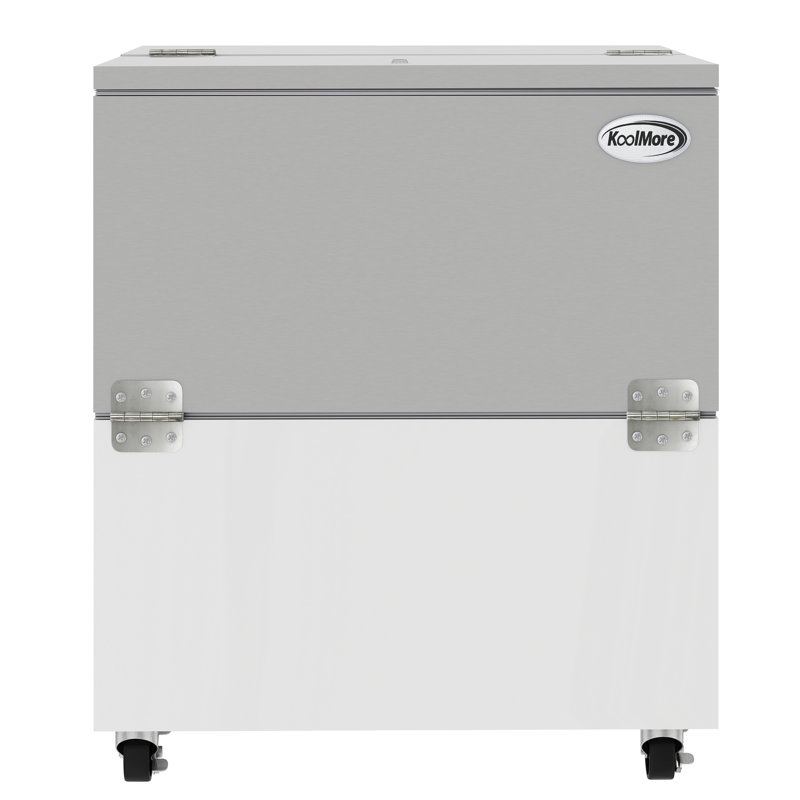 34 in. Commercial Milk Cooler for School and Cafeteria,8 Crate Capacity with Heavy Duty Casters in Stainless Steel and White (KM-MC34-HDC)