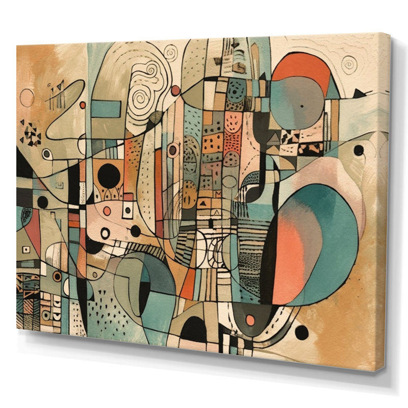 «Golden Mid Century Boho», art mural abstrait minimalisme, H 34 po x l 44 po, Toile tendue, Sans cadre
