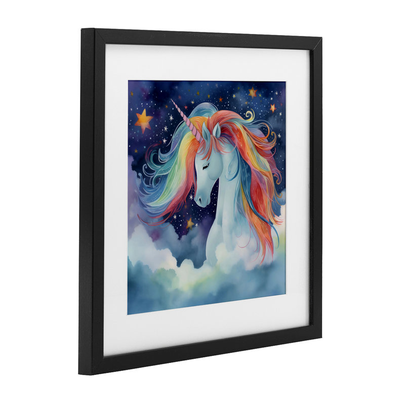 «Rainbow Mane Unicorn in Clouds», reproduction encadrée sous verre, design by Creative Studio, H 13 po x l 13 po