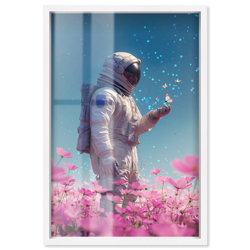 "Starry visiteur", art mural astronaute par Art Remedy, cadre blanc, 11 x 16, 16" H x 11" W, White Frame