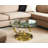 32" Clear And Gold Glass And Metal Round Abstract Coffee Table