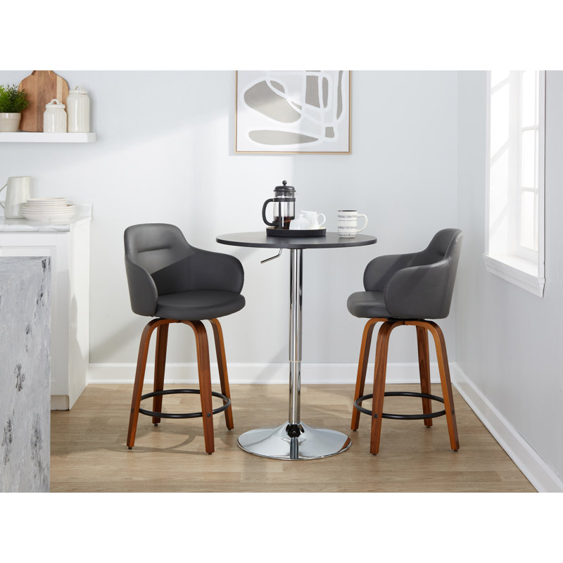 Boyne Swivel Upholstered Counter Stool, Walnut/Black, Gray
