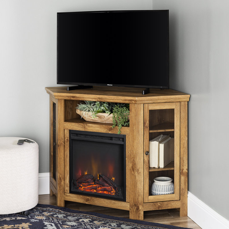 Euripides 48" Corner Media Console with Electric Fireplace, Barnwood