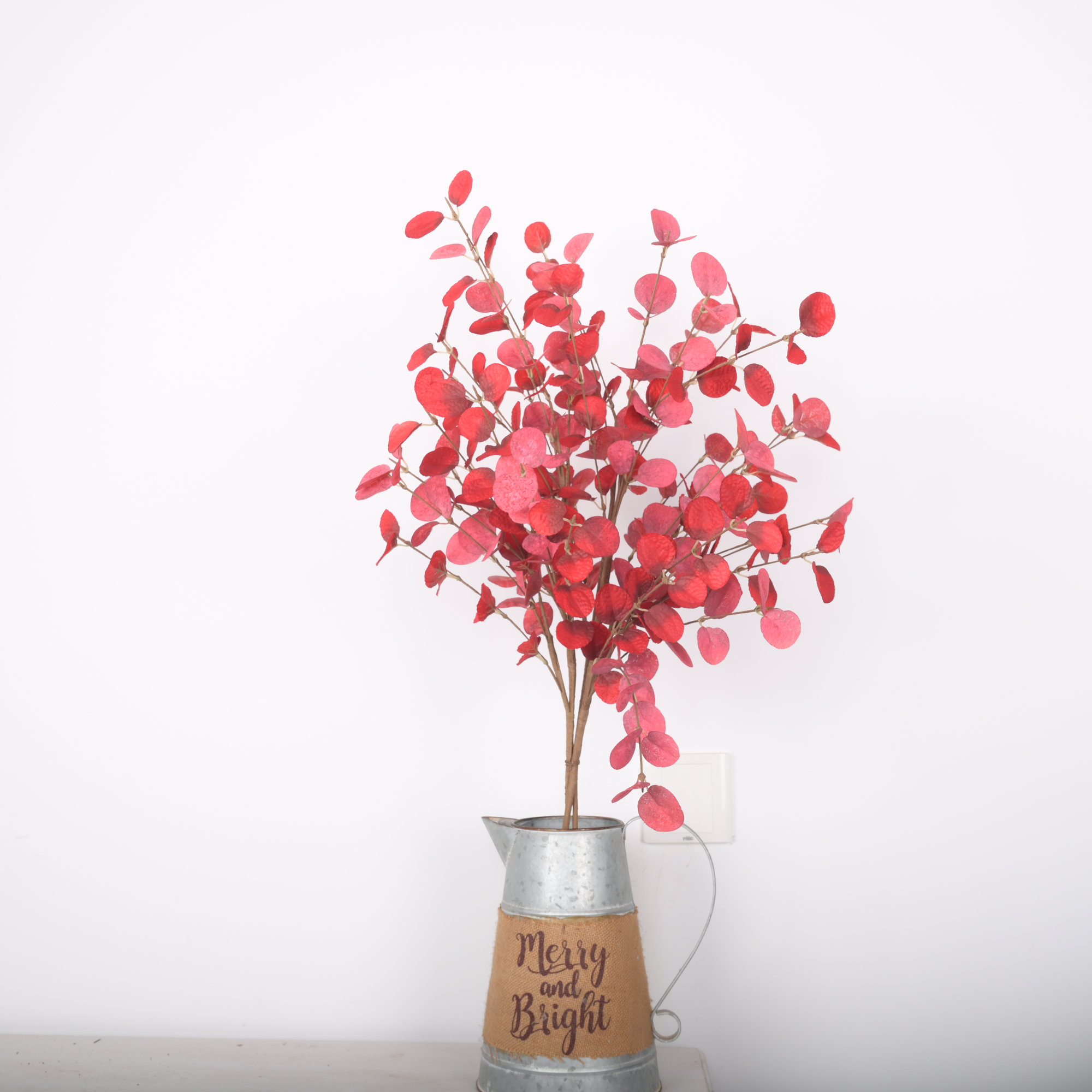 24" Fall Eucalyptus Spray Long Stems For Vase Filler Table Decoration, Red