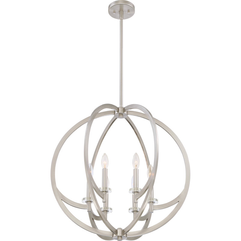 Lustre en forme de globe à 6 lumières de style bougie Aliehs, Nickel brossé