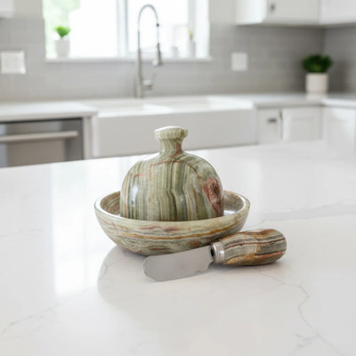Ensemble de beurrier Artisan Marble Butter - fait à la main avec couvercle et couteau - garde le beurre frais, doux et facile à étaler