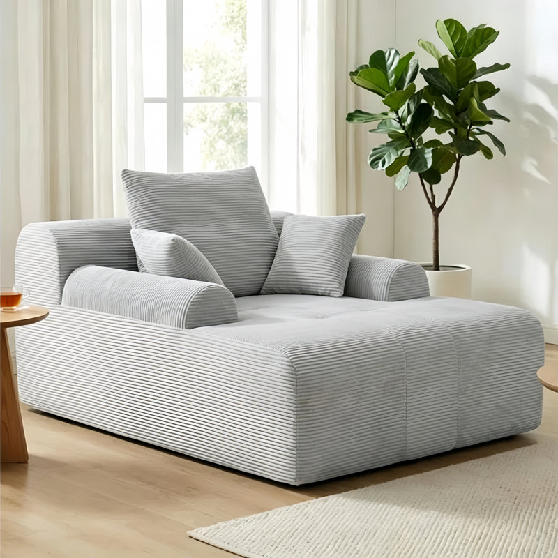 Canapé-lit surdimensionné sans accoudoirs, méridienne profonde avec mousse à mémoire de forme et 3 coussins, sans assemblage. （Gris）