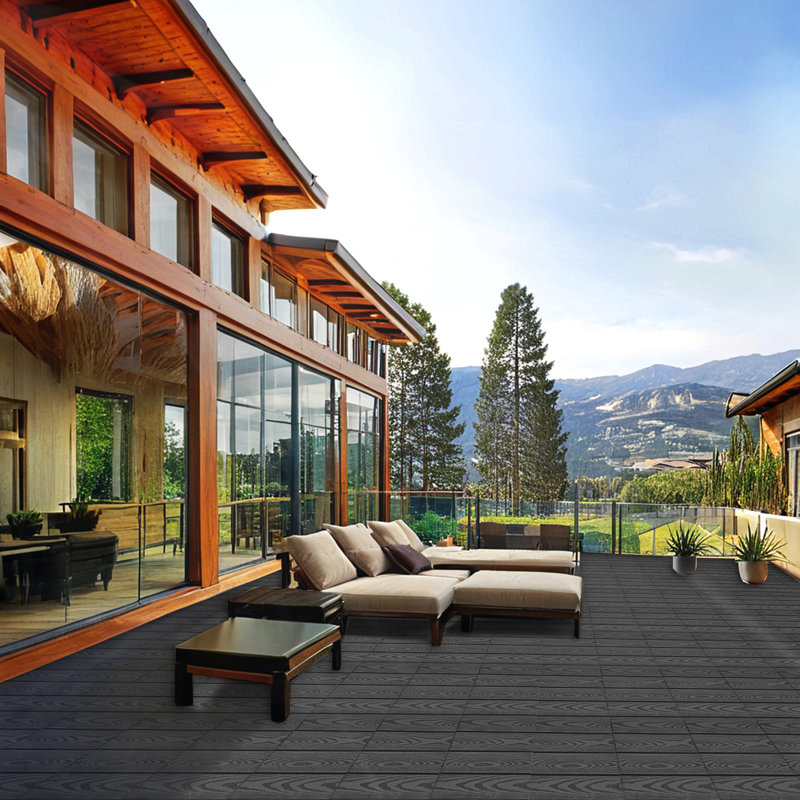 Ensemble de tuiles de terrasse en bois et en plastique composite de 20 pièces, Bois gris