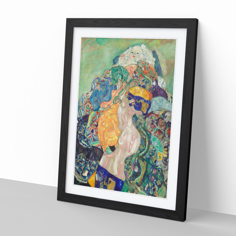 Baby Cradle by Gustav Klimt - Picture Frame Painting, 36cm H x 27cm W x 2cm D, Black