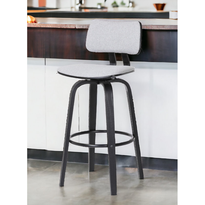 Khymari Modern Swivel Counter or Bar Height Armless Bar Stool in Fabric, Wood, and Metal, Bar Stool (30" Seat Height)