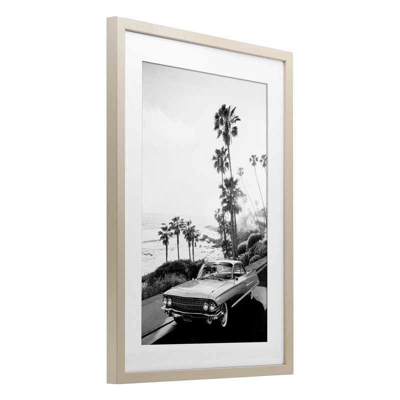 Reproduction sous verre Malibu, H 20 po x l 14 po, Cadre de récolte en pin