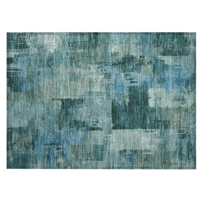 Machine Washable Indoor/Outdoor Xhevrie Teal Rug