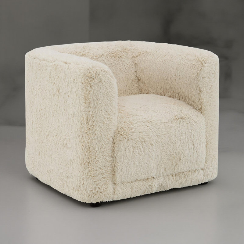Josue 360-Degree Swivel Accent Chair Reading Chair Living Room Chair Sofa Chair, Beige Faux Fur