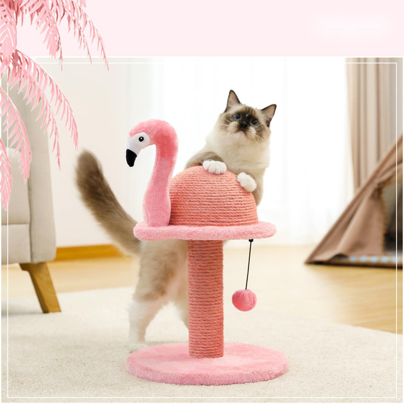 Cat Scratching Post, Pink Cat Scratcher Tree, Flamingos Natural Sisal Cat Scratch Post With Interactive Toy Ball And Extra Replacement Sisal Scratching Pole For Kittens And Small Cats,Pink